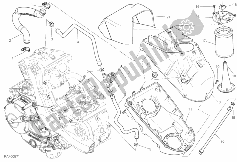 All parts for the Air Intake - Oil Breather of the Ducati Monster 821 Dark 2017